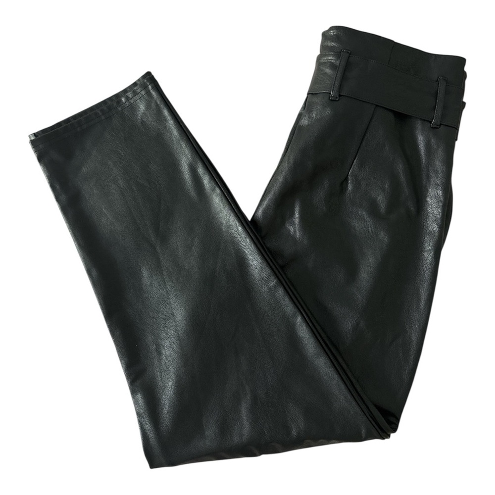 COMMANDO Faux Leather Paper Bag Waist Pants Women’s Size M Black High Rise Taper - Picture 10 of 16